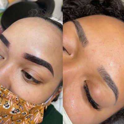 powder brows right after and healed 4 weeks later