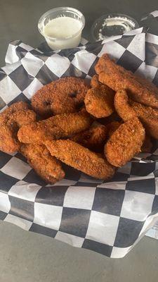 Fried mushrooms with a side of ranch dressing