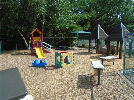 Our Toddler and Discovery Preschool playground has many shaded areas for the children under 3 to cool off during those sunny ...