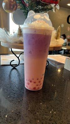 Unicorn Kisses (Strawberry Jade Milk Tea with Popping Boba)