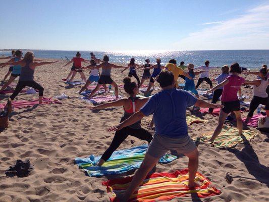 Beach yoga offered in the summer.