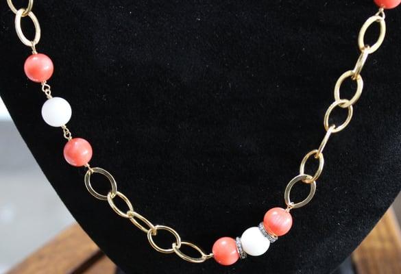 Coral & bone diamond necklace