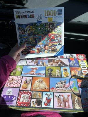 Puzzles are priced affordably. Bottom puzzle was only $14.99 and the Pixar puzzle was $24.99.