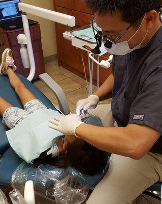 One of our younger patients getting her cleaning and check up done!