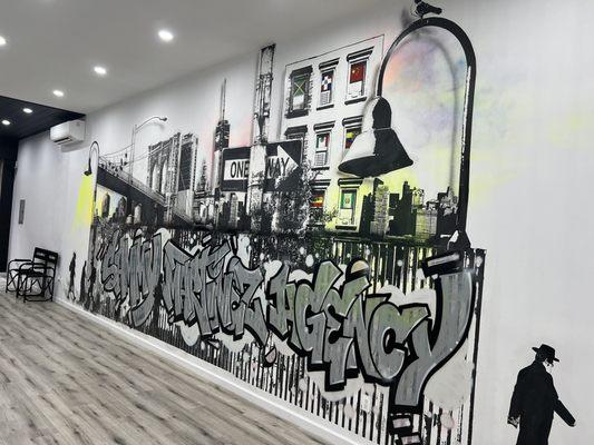 The mural inside the office