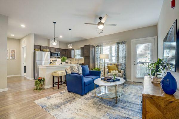 living room and kitchen