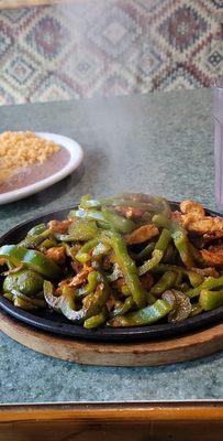 Chicken fajitas! I ordered no onion and extra peppers.