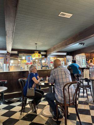 Seating area and soda fountain.