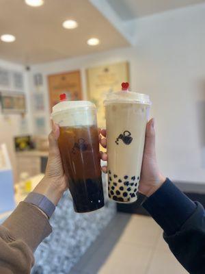 ig: @whatsviveating  |  mango green tea milk foam and hella bubble milk tea