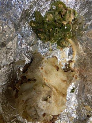 Excessive on the jalapeños, the was only half of what was in the burrito.