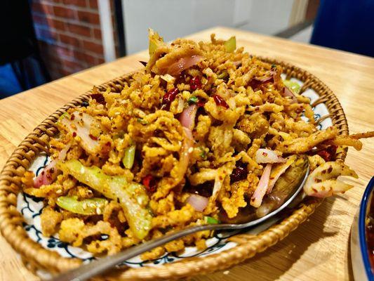 Dry fried pork - yum!