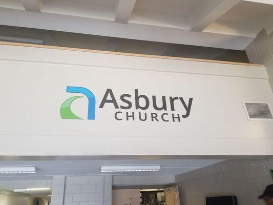 Asbury church interior PVC sign