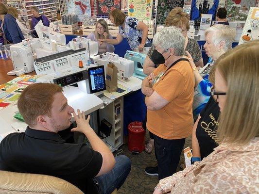 Sewing demonstration at Montavilla Sewing Center Technology Showcase