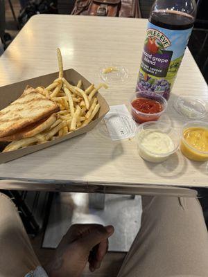 Buffalo chicken panini and fries. Terrible fries, panini not bad but none of the food here is good. Taste like they just put it in a oven.