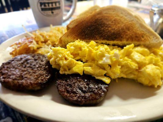 Scrambled eggs and sausage