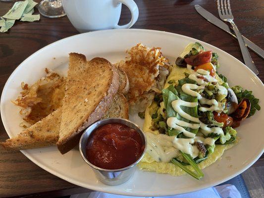 Veggie omelets with basil sauce