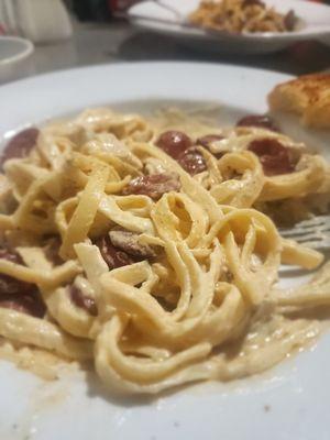 Cajun Alfredo with sausage.  Very delicious