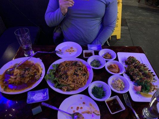 Spicy Noodles, Fried Miami Roll, and Tteokbokki