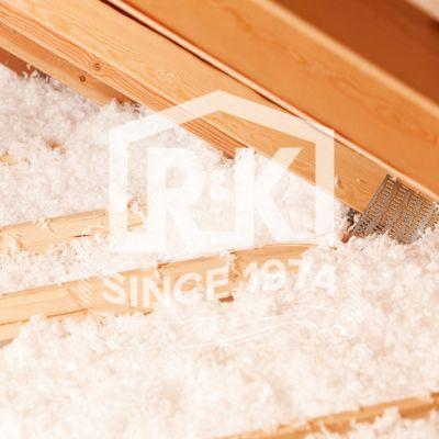 R&K Installs premium fiberglass blown-in insulation. Call us or email us for a quote for your home.