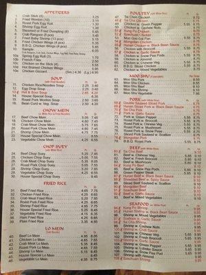 Take out menu