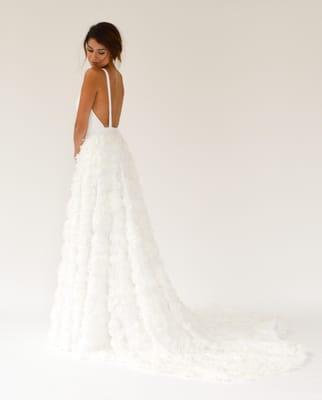 Florence - a wedding dress with chiffon petal dramatic skirt and open back