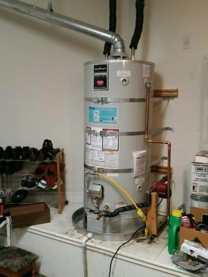 75 gallon water heater installation completed on a weekend last minute when homeowners heater died on them. No problem for us!