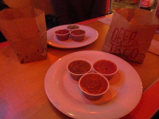 The Salsas (Charred Tomato, Roja, Verde & Tomatillo) were great with all the Chips we had to dip them in.