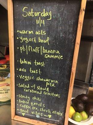 Food plan for Saturday 11/11. Salad, soup, compote flavors rotate weekly...check Facebook for up-to-date changes.