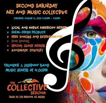 The Second Saturday Art and Music Collective happens every second Saturday of the month. Stay tuned for announcements for September 8, 2018!