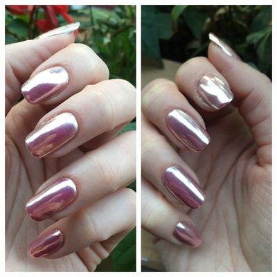 Rose Gold Chrome gel manicure (on natural nails)