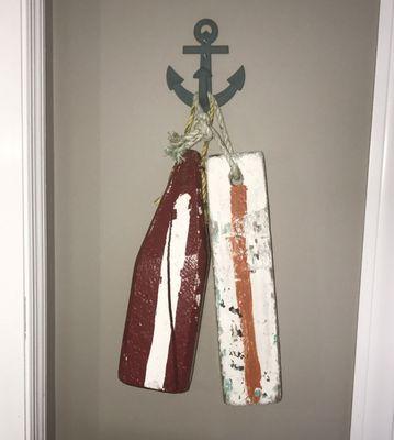 A couple of the Wooden Lobster Pot Buoys we bought for our house.