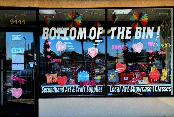 Storefront decorated for Valentine's Day!