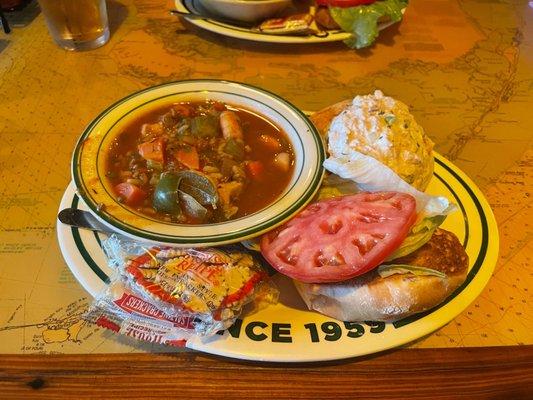 Fish soup and tuna sandwich