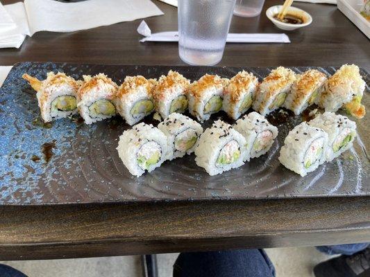 California Roll (ate 2 pieces already haha) and Crab on Shrimp