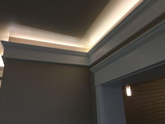 Millwork with crown LED lighting