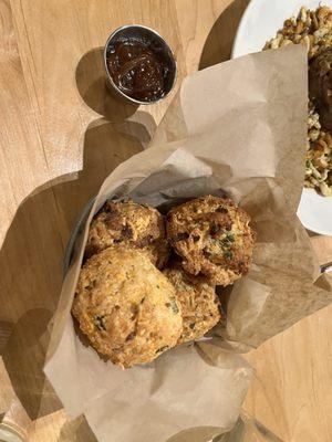 Bacon Cheddar Biscuits, Apple Honey Butter