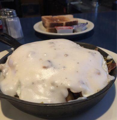 Country skillet add gravy instead of cheese. They charged $2.50 for that.