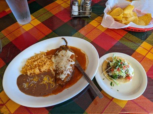 Chili Relleno and Taco with lengua