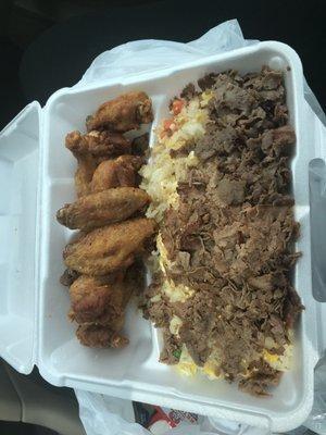 Lemon pepper wings beef fried rice