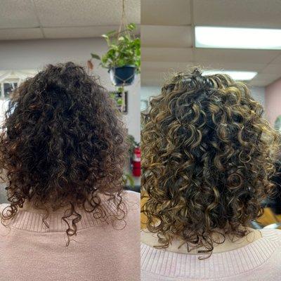 Curly cut and partial curly highlights