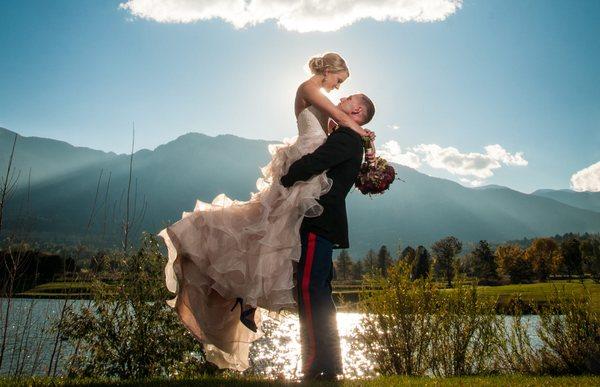 A perfect moment between an officer and his bride in Colorado Springs.