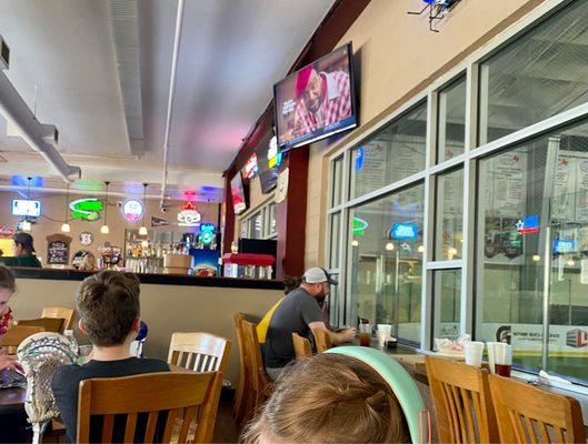 Restaurant & bar area, oversees the indoor field throughout windows