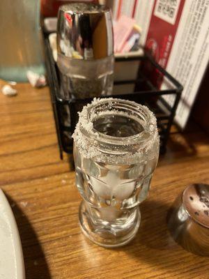 The salt shaker was clogged. I opened it and this is what I saw. The diner is so damp and musty - the salt just caked together.