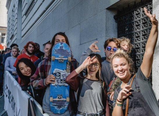 Young people lining up for church.