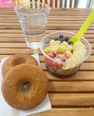 Wicked Pineapple acai bowl and two keto cinnamon sugar donuts