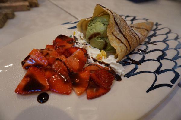 Strawberry Crepe with Green Tea Ice Cream