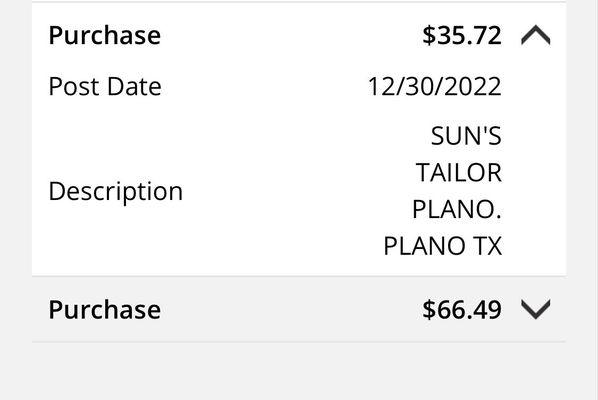 Proof of charge from sun tailor.