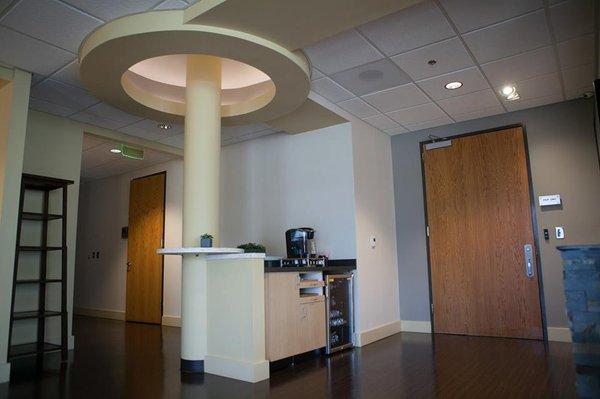 Coffee bar and refreshment area in the lobby for patients and their partners. -- at A Personal Choice Tubal Reversal.