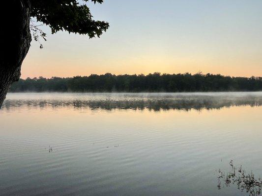 Waiting for the sun to rise over Hamburg Millpond.