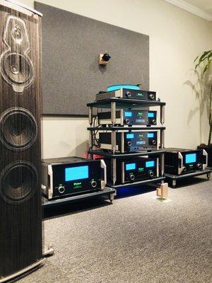 New Serafino Loudspeakers by Sonus Faber powered by the new MC611 McIntosh Mono-block amps, C2600 Tube Pre-amp, and MT5 Turntable